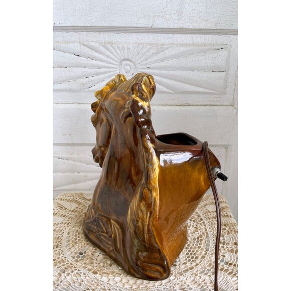 Vintage MCM Horse head TV Lamp/Planter Vase Brown Pottery  Works - Picture 7 of 16